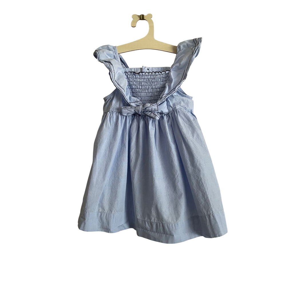 Zara Baby Girls Powder Blue Ruffle Smocked‎ Dress 18-24 Months Cotton Bow Pastel